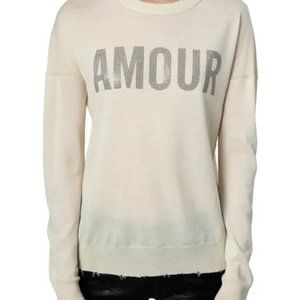 Zadig & Voltaire Gaby Amour Strass Women Sweater M Medium Cream Silver Stud $368